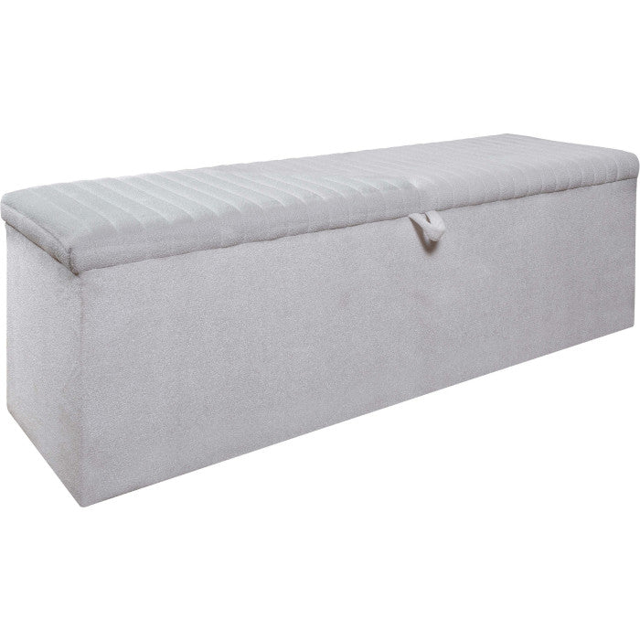 Banc bout de lit coffre avec rangement coloris blanc design en tissu bouclette L. 170 x P. 41 x H. 45 cm collection ATHENA