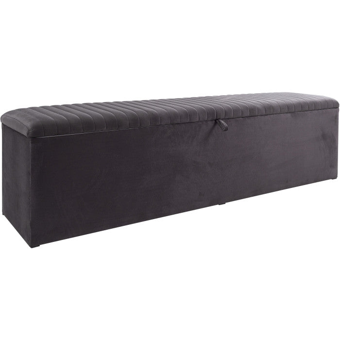Banc bout de lit coffre avec rangement coloris gris design en velours L. 170 x P. 41 x H. 45 cm collection BRUSSELS