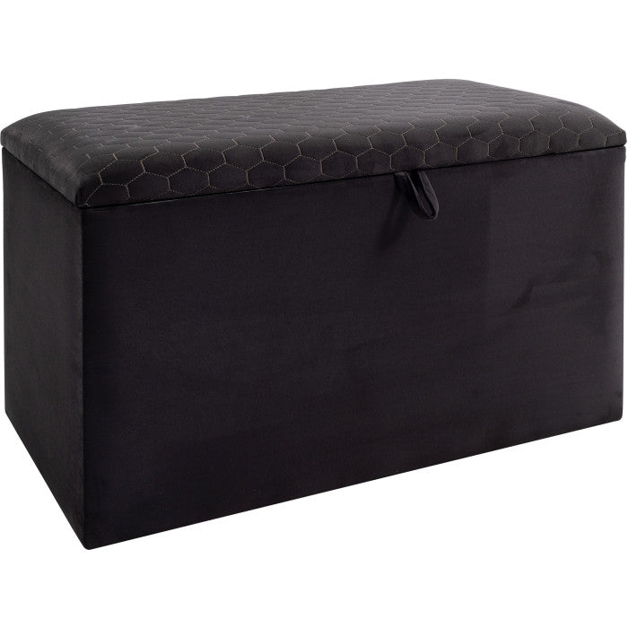Banc bout de lit coffre avec rangement coloris gris design en velours L. 80 x P. 41 x H. 45 cm collection AMSTERDAM