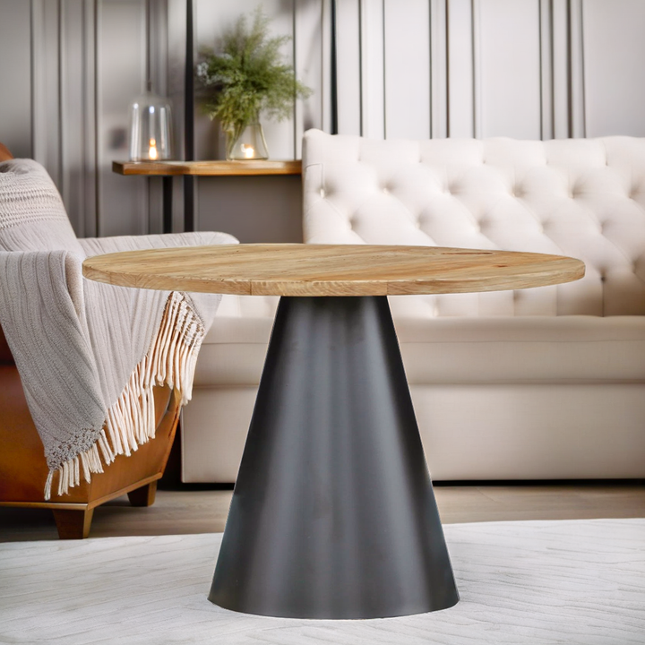 Table Basse d'appoint ronde en bois naturel métal noir