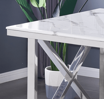 Table basse LEVANTO marbre blanc argentée