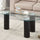 Table basse, plateau marbre, verre, structure bois chêne