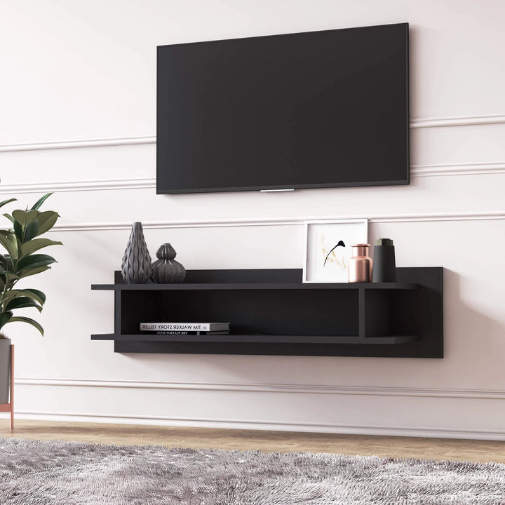 Meuble TV Suspendu OSCARO en bois couleur noir 120 cm avec rangement