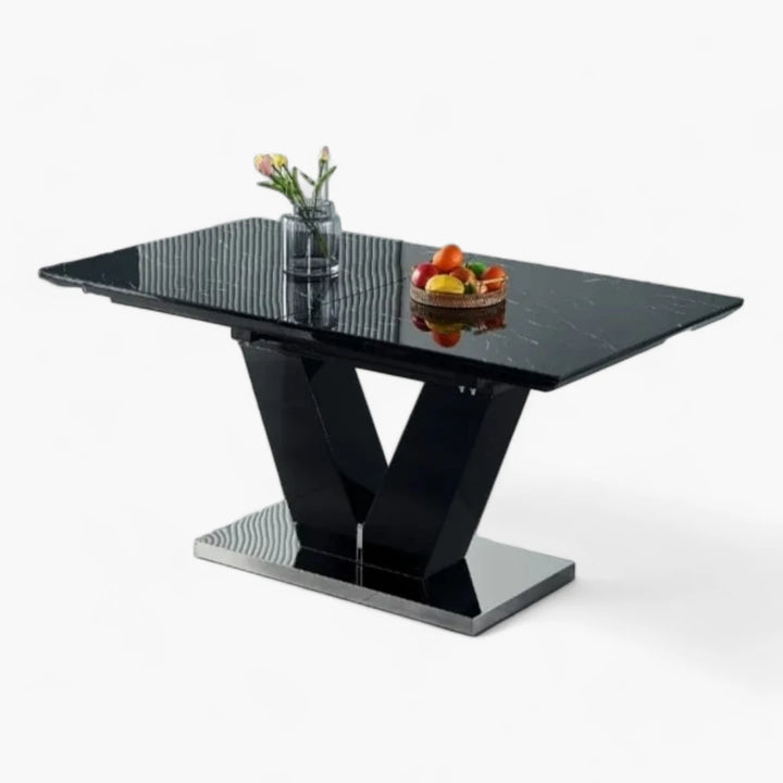 Table Rallonge Alberto plateau marbre couleur noir 160-200/90/75cm