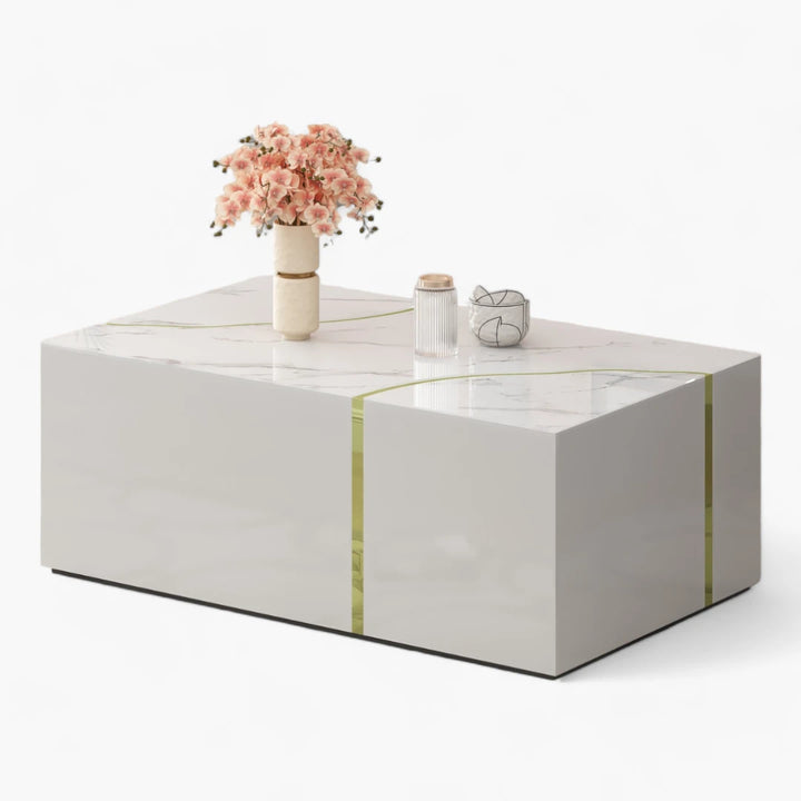 Table Basse ,verre effet marbre, dorée