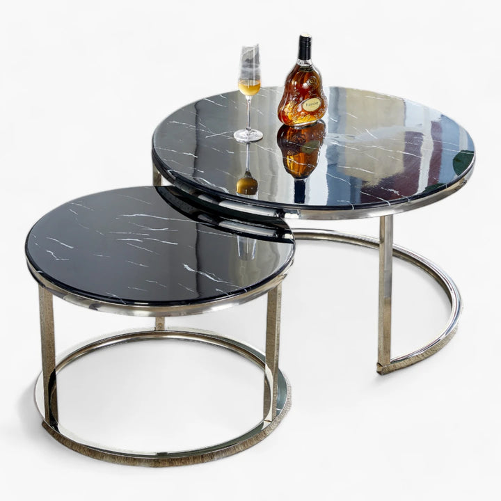 Table Basse ronde en verre trempé et pieds en acier inoxydable