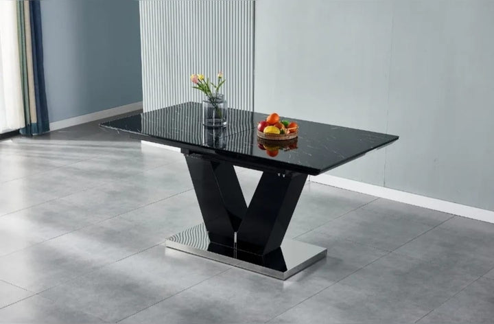 Table Rallonge Alberto plateau marbre couleur noir 160-200/90/75cm
