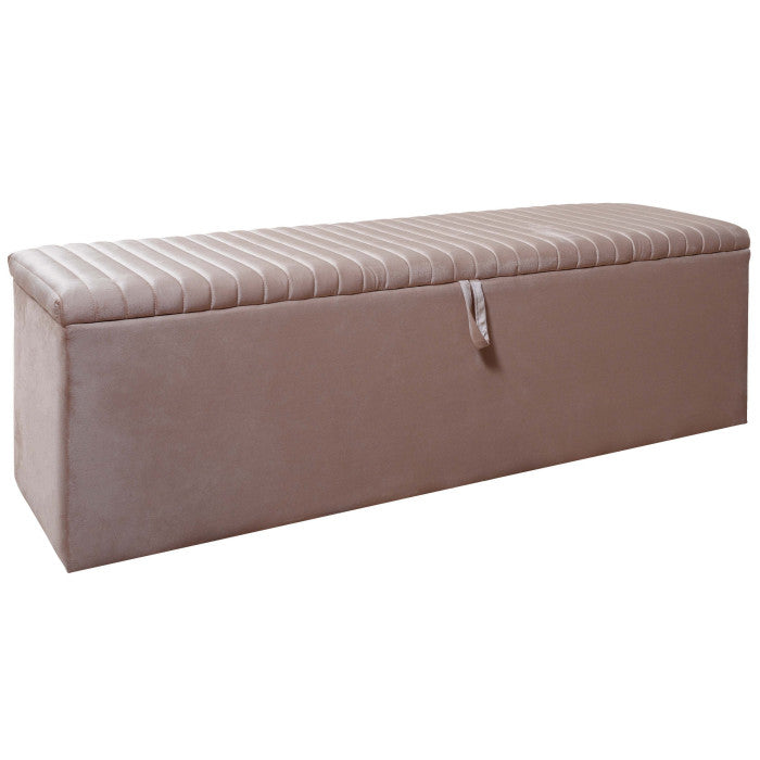 Banc bout de lit coffre avec rangement coloris beige design en velours L. 170 x P. 41 x H. 45 cm collection CAIRO
