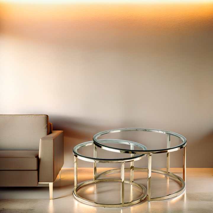 Table Basse ronde en verre trempé transparent dorée